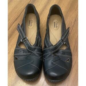 Clarks Collection Women’s Black Leather Mary Jane Comfort Shoes 9.5 Wide Width